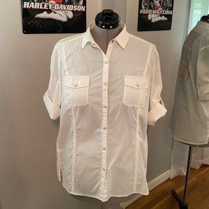 Harley-Davidson Womens Passion & Freedom Snap Front White Shirt XL